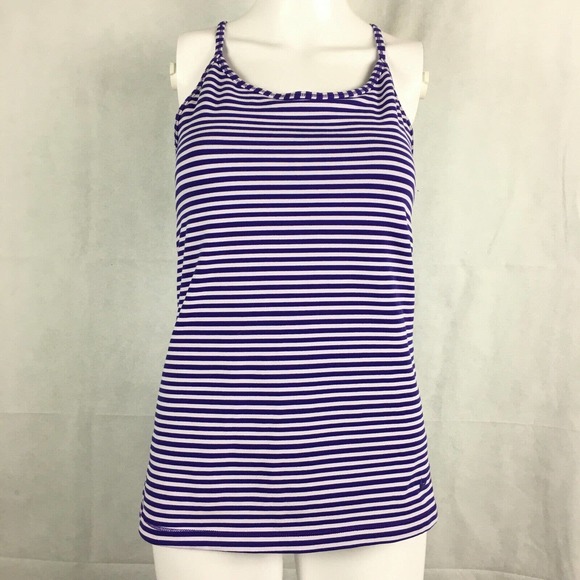 Nike Dri Fit Tank Top Womens M Purple White Striped Slim Fit‎ Athletic Racerback - Picture 1 of 5